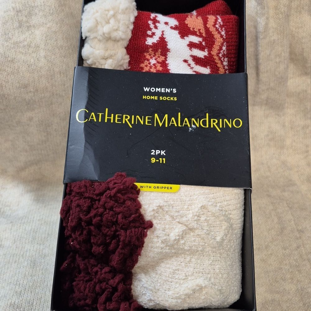 Catherine Malandrino Medium Rose Knit Slippers - New
